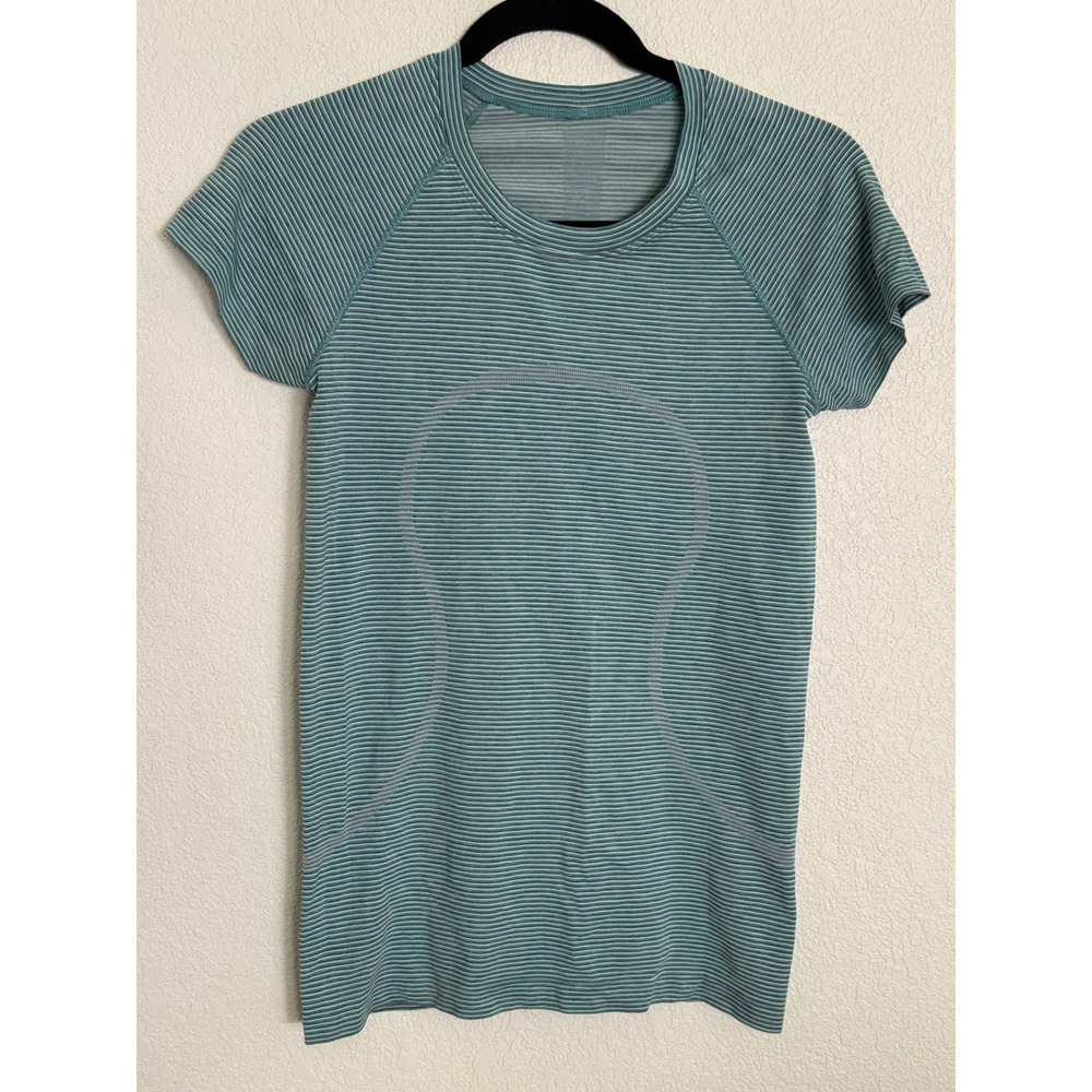 Lululemon Blue and Grey Striped Swiftly Tech Tee